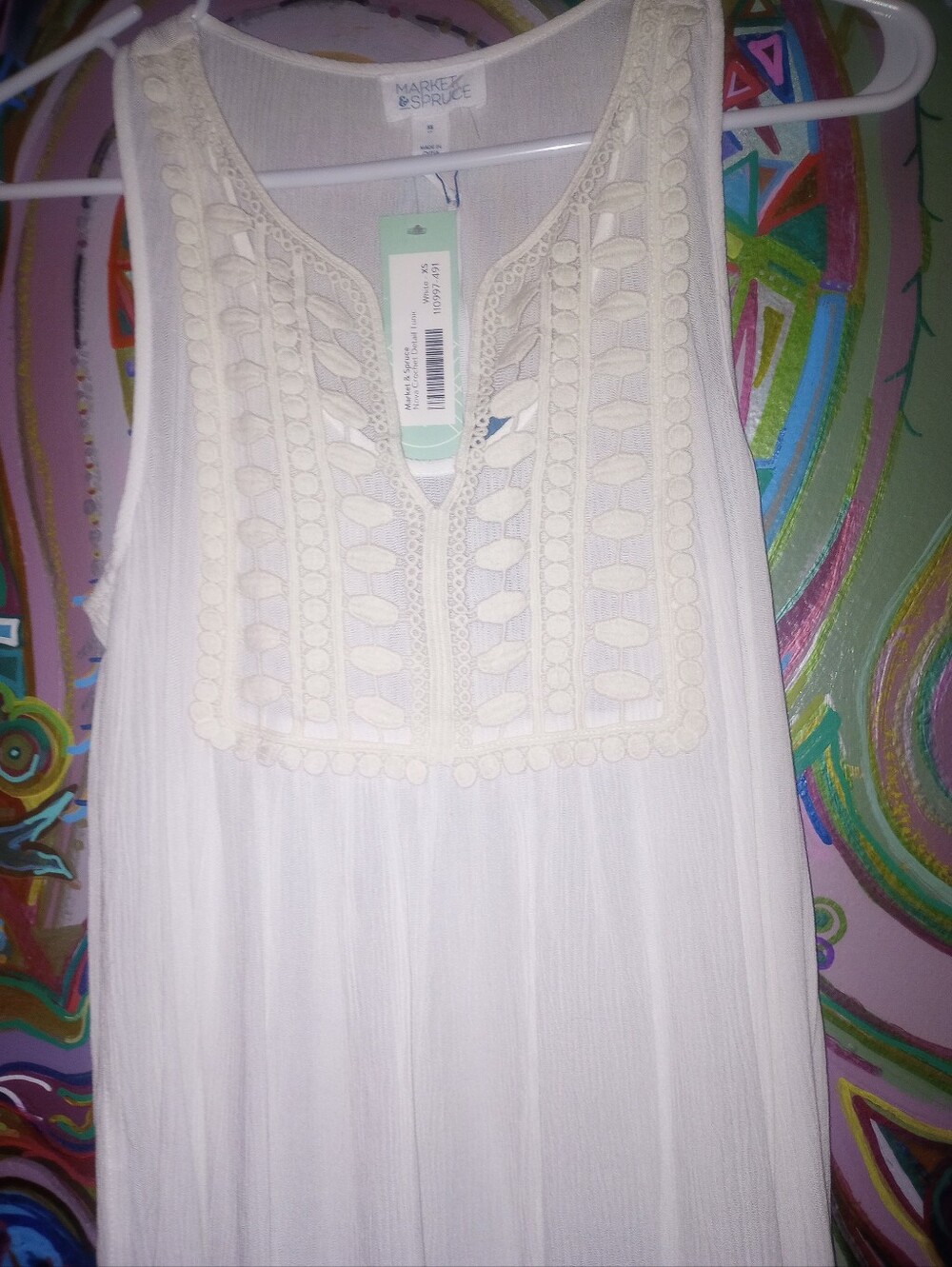 Market & Spruce Cream Crochet-Trim Mini Dress